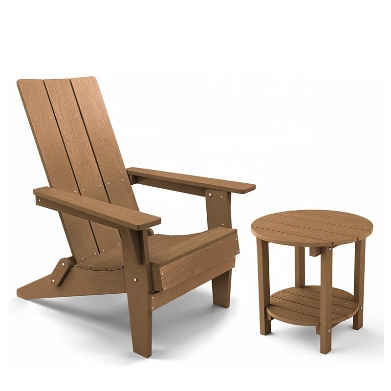 Outdoor Balcony Plastic Wood Adirondack Chairs with Matching Plastic Wooden Coffee Tables