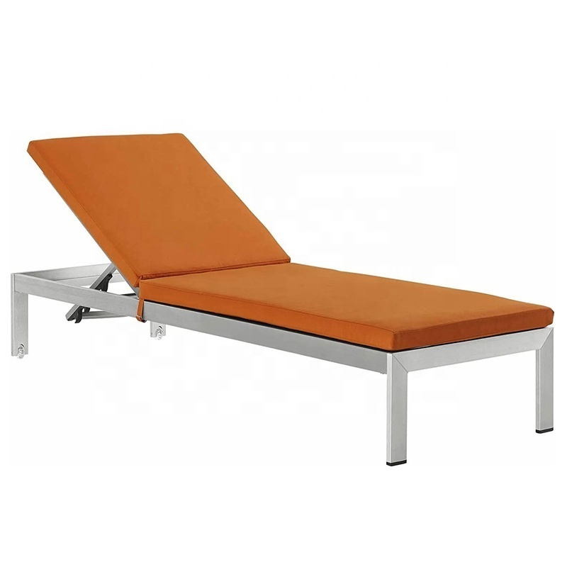 Aluminum With Cushion Orange Outdoor Patio Chaise Poolside Lounge Chair