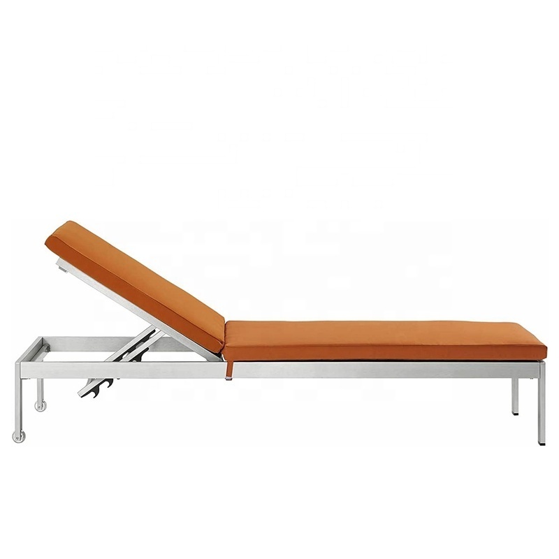 Aluminum With Cushion Orange Outdoor Patio Chaise Poolside Lounge Chair