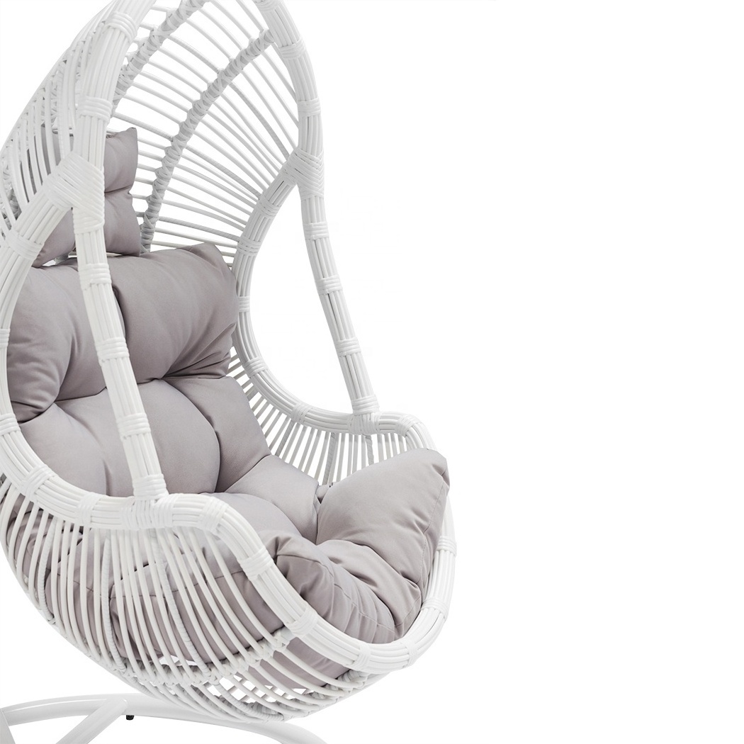 Garden Sets Outdoor White Color PE Rattan Hanging Egg Swing Chair with Metal Stand Outdoor Furniture Rattan Egg Chair