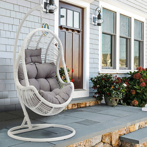 Garden Sets Outdoor White Color PE Rattan Hanging Egg Swing Chair with Metal Stand Outdoor Furniture Rattan Egg Chair