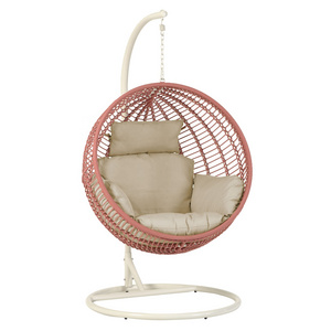 Pink Color Outdoor Rattan Wicker Hanging Egg Swing Chair With Aluminum Frame For Outdoor Furniture Hanging Egg Chair