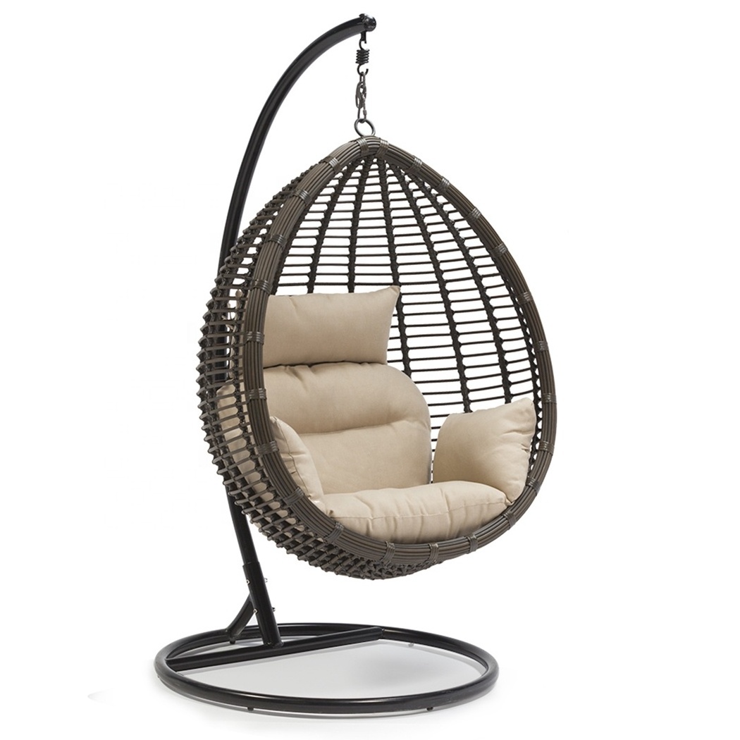 Modern Outdoor Rattan Wicker Single Seat Hanging Egg Swing Chair With Aluminum Frame For Garden Patio