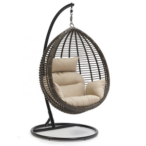 Modern Outdoor Rattan Wicker Single Seat Hanging Egg Swing Chair With Aluminum Frame For Garden Patio