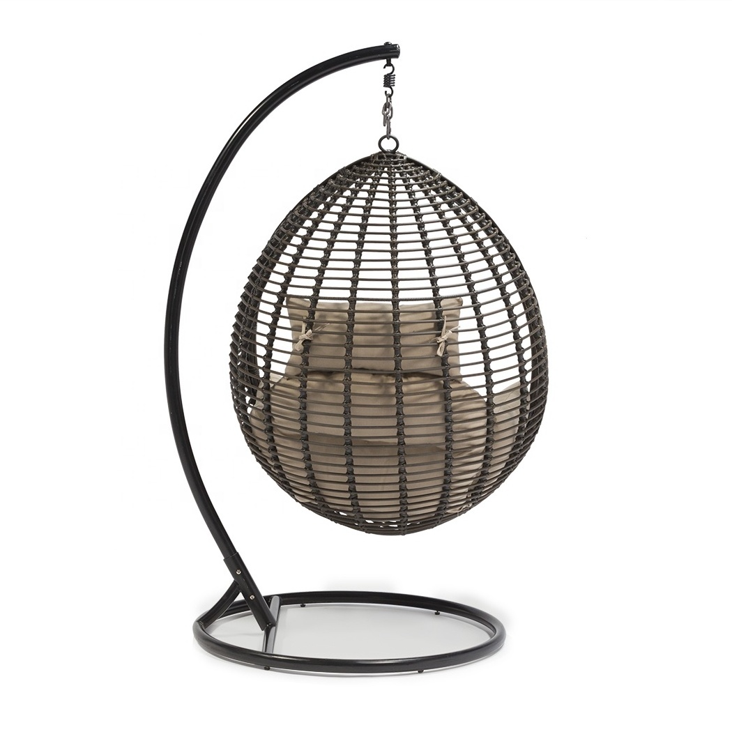 Modern Outdoor Rattan Wicker Single Seat Hanging Egg Swing Chair With Aluminum Frame For Garden Patio