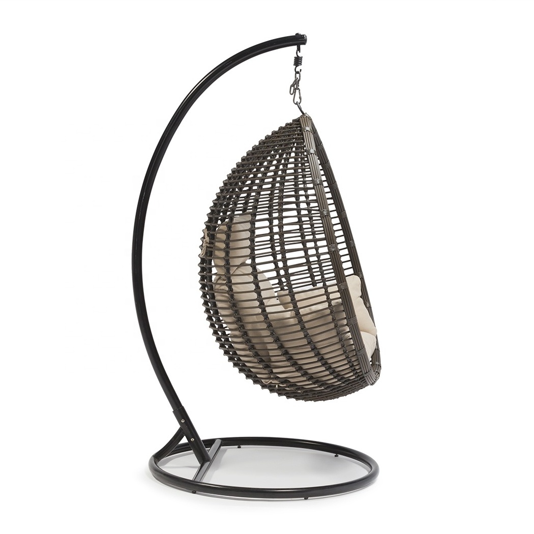 Modern Outdoor Rattan Wicker Single Seat Hanging Egg Swing Chair With Aluminum Frame For Garden Patio