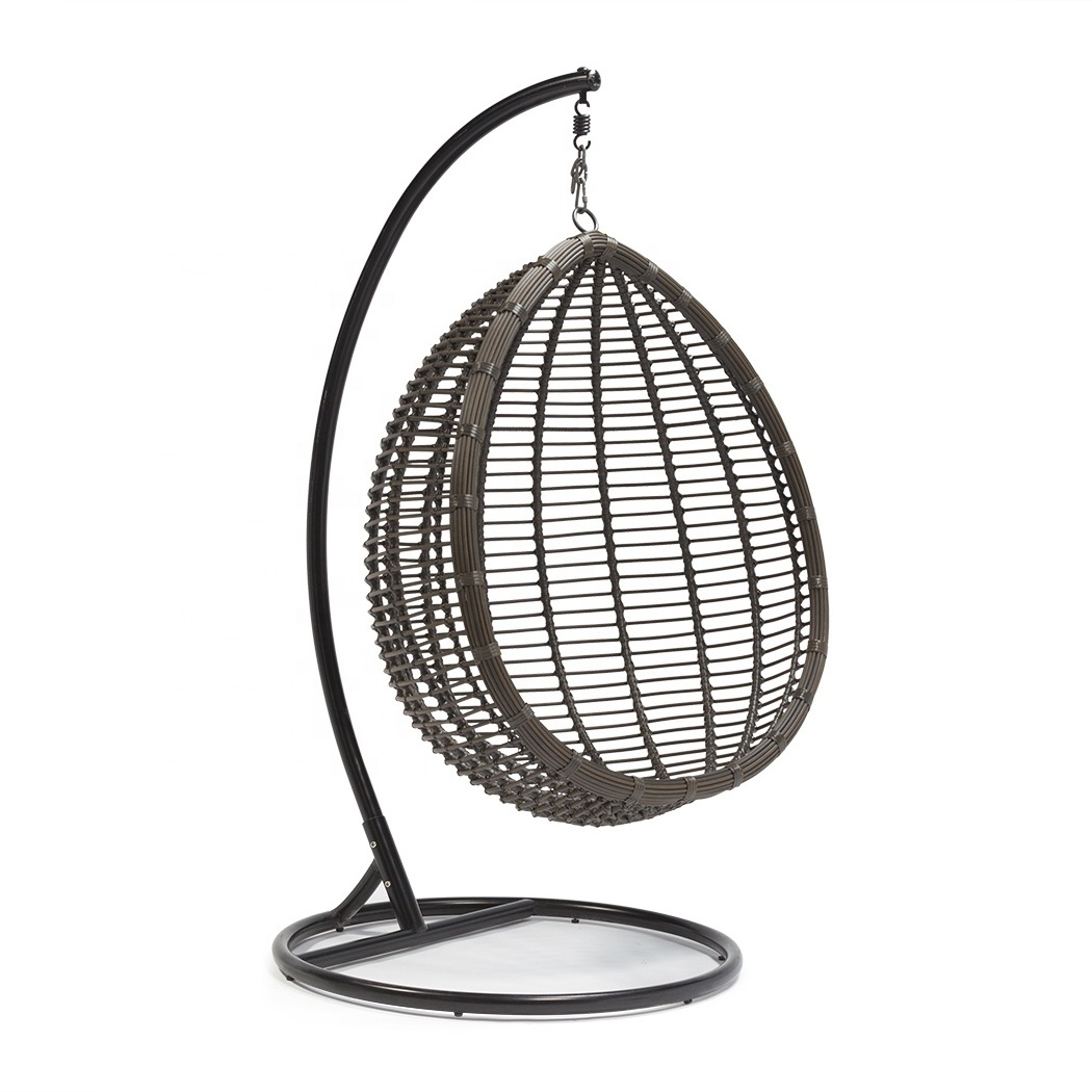 Modern Outdoor Rattan Wicker Single Seat Hanging Egg Swing Chair With Aluminum Frame For Garden Patio