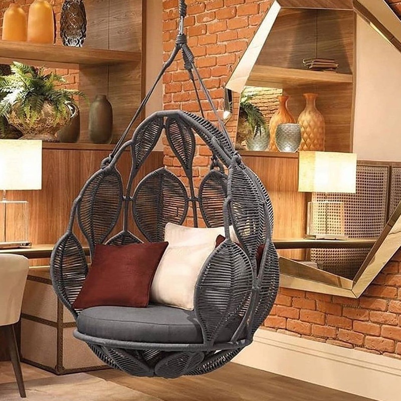 Outdoor Patio Swing Chair Wicker With Comfortable Cushions Double Seater Hanging