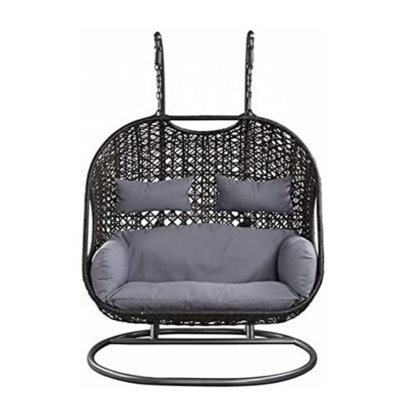 Gray Fabric/Wicker Patio Swing Loveseat Chair