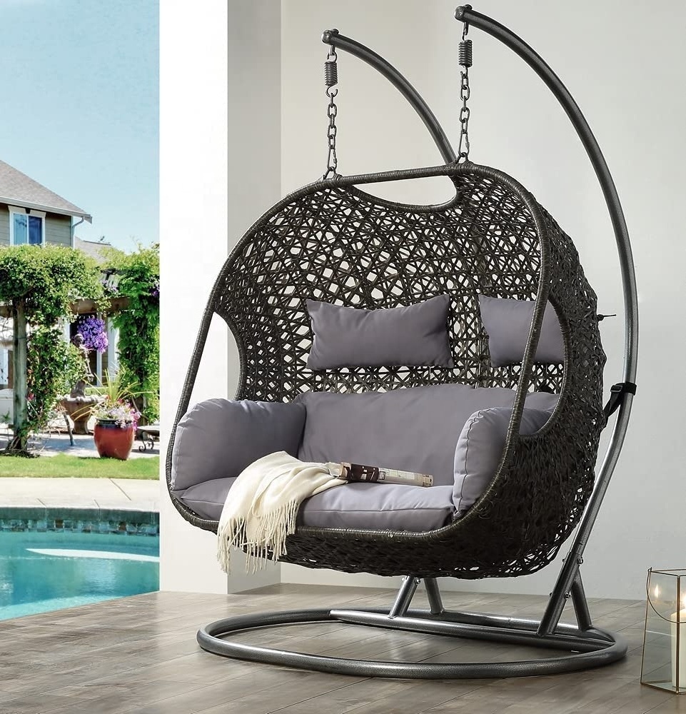 Gray Fabric/Wicker Patio Swing Loveseat Chair