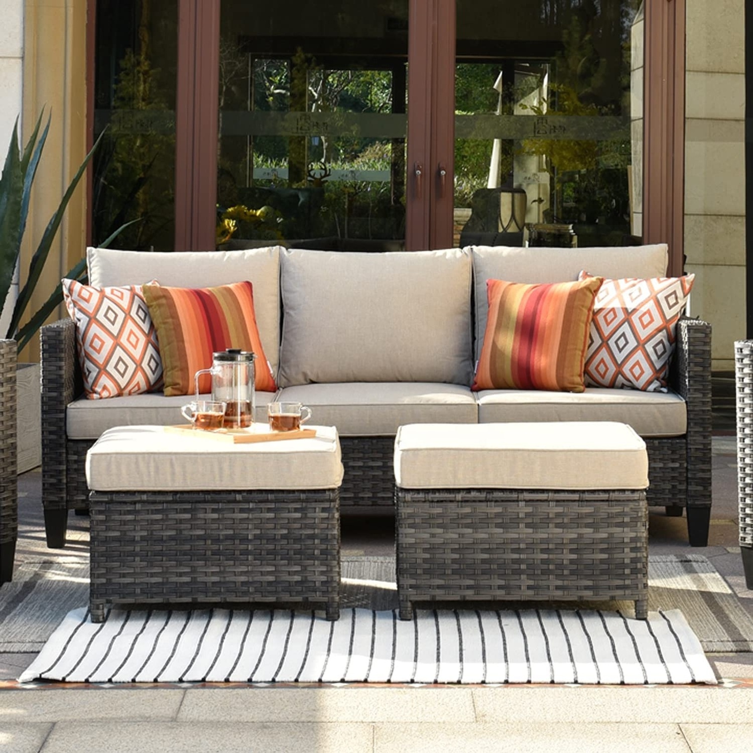 Patio Furniture Outdoor Furniture Sets Modern Wicker Patio Furniture Sectional with Loveseat All Weather Garden Patio Sofa