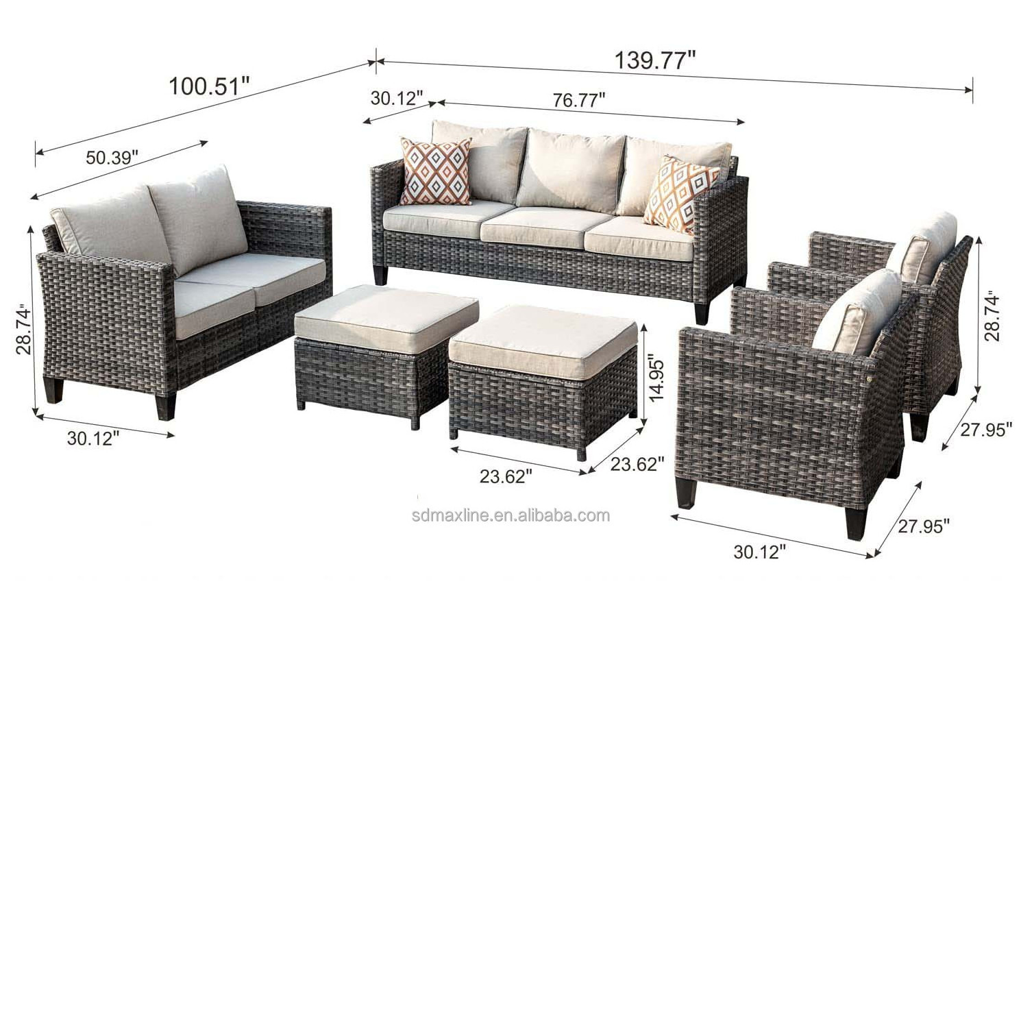 Patio Furniture Outdoor Furniture Sets Modern Wicker Patio Furniture Sectional with Loveseat All Weather Garden Patio Sofa