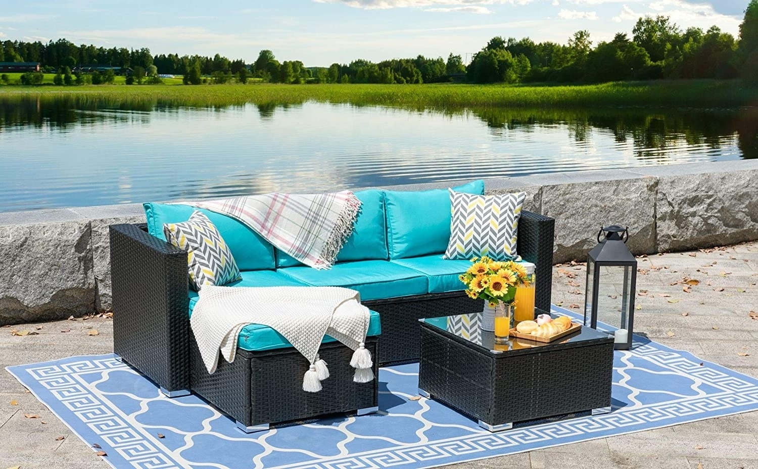 Patio Furniture Sets Silver All-Weather Rattan Wicker Small Patio Conversation Couch Backyard Outdoor Sectional Sofa