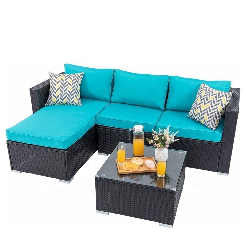 Patio Furniture Sets Silver All-Weather Rattan Wicker Small Patio Conversation Couch Backyard Outdoor Sectional Sofa