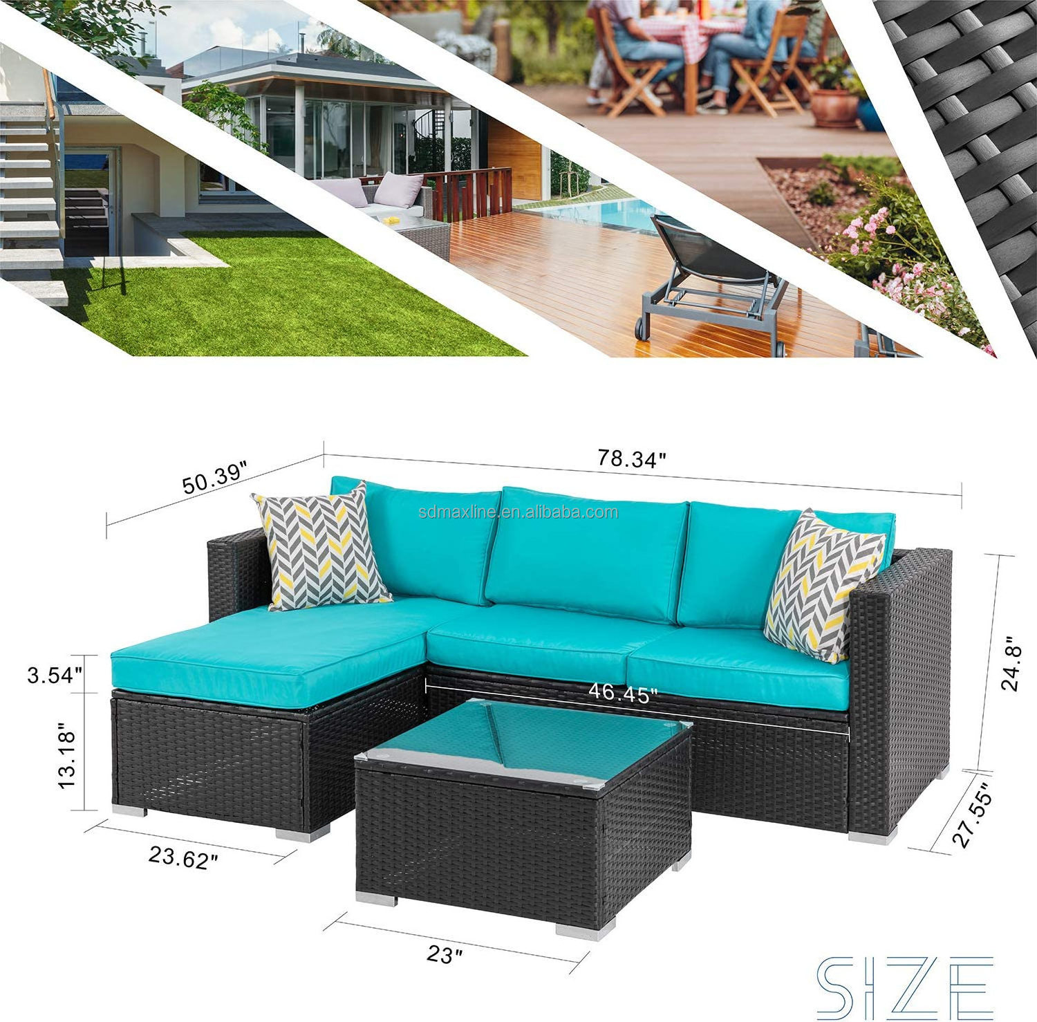 Patio Furniture Sets Silver All-Weather Rattan Wicker Small Patio Conversation Couch Backyard Outdoor Sectional Sofa