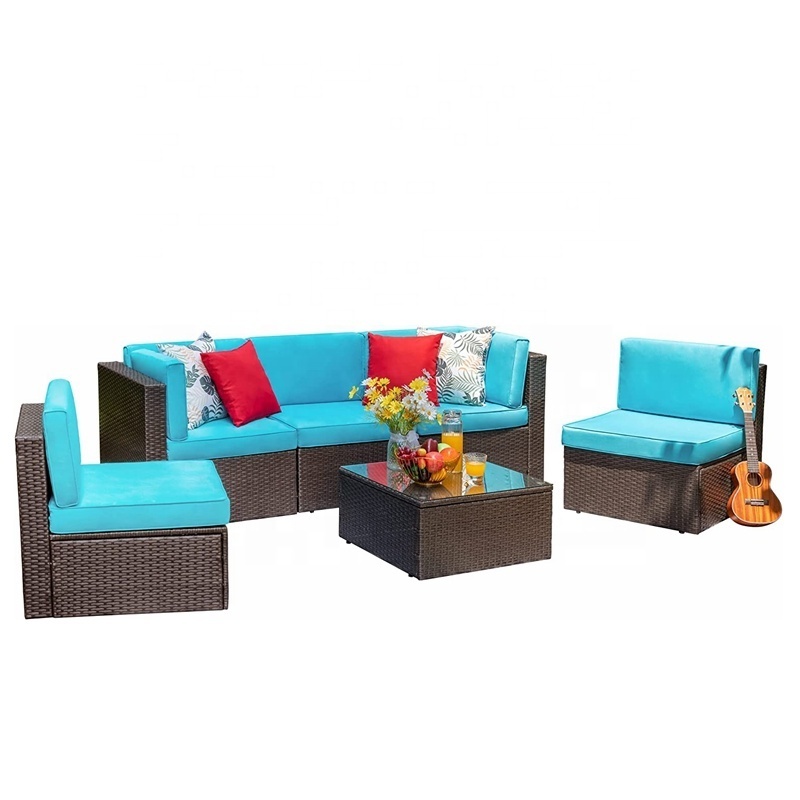 6 Piece Small Patio Furniture Sets Outdoor Sectional Sofa All Weather PE Wicker Patio Sofa