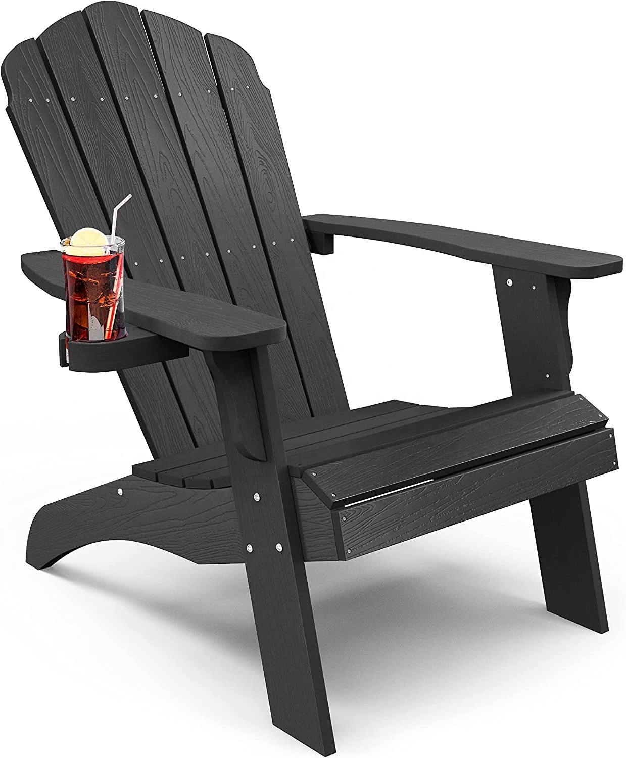 Plastic Adirondack Chair Oversized with Cup-Holder Weather Resistant Plastic Wood Outdoor Adirondack Chairs