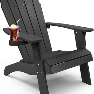 Plastic Adirondack Chair Oversized with Cup-Holder Weather Resistant Plastic Wood Outdoor Adirondack Chairs