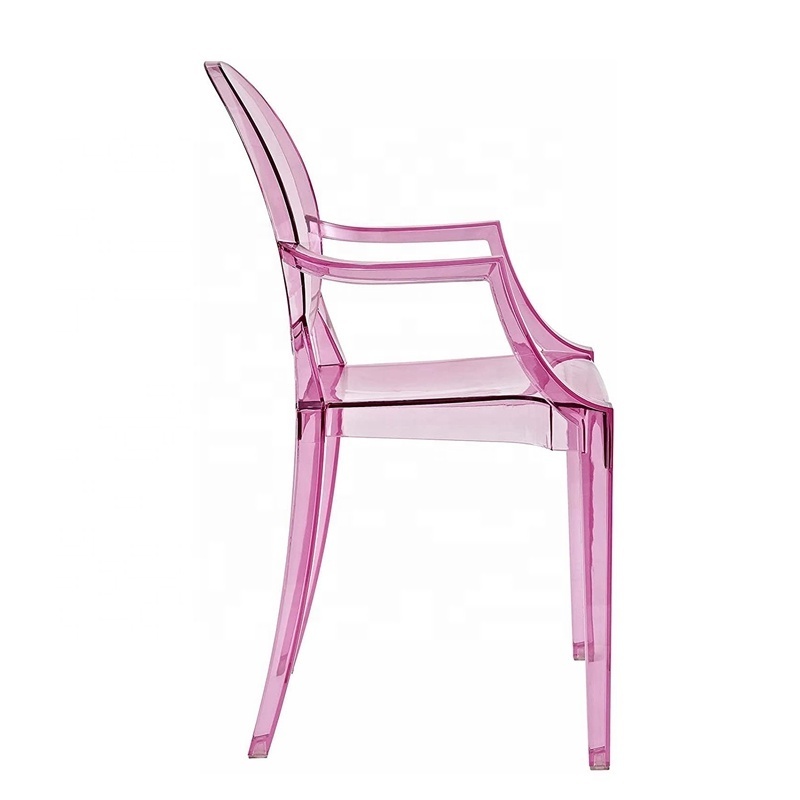 Transparent Pink Color Modern Acrylic Stacking Kitchen And Dining Room Arm Resin Ghost Chairs