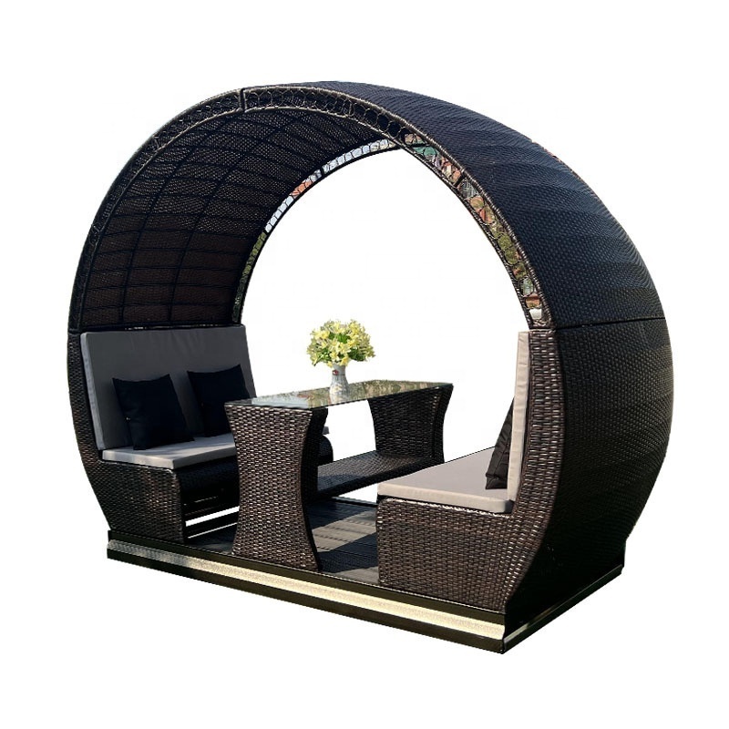 Factory Hot Sale Rattan Sunbed Outdoor Round Lounger Waterproof Beach Chair Outdoor Furniture