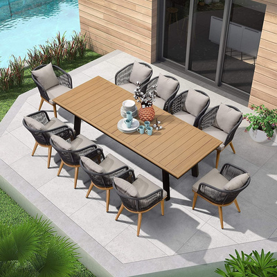 Outdoor Garden Aluminum Frame Patio Dining Set Wicker Outdoor Furniture Rectangular Table and Chairs Set