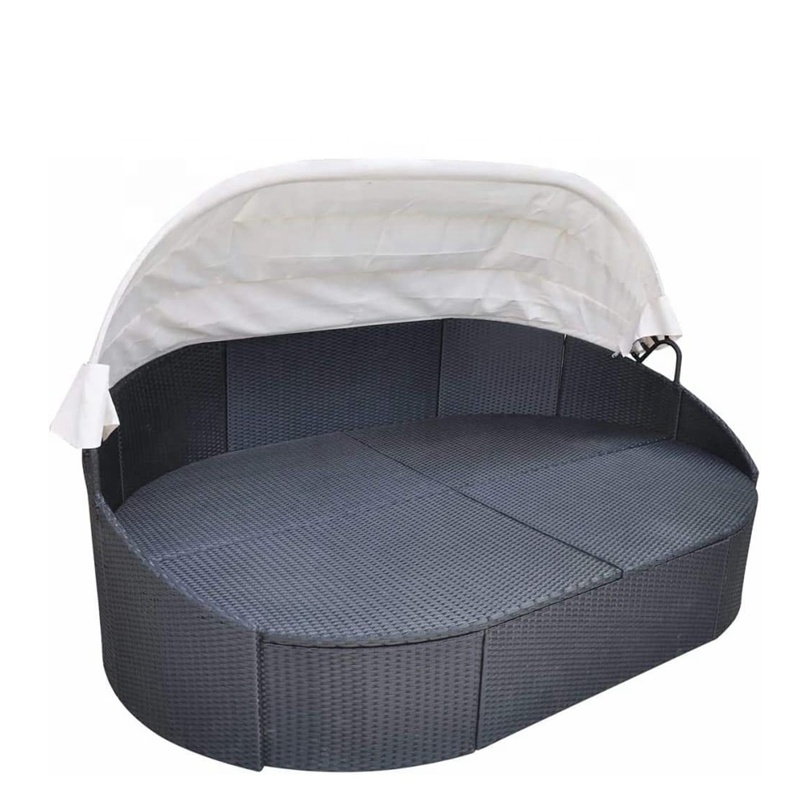 Patio Furniture Outdoor Oval Daybed for Lawn Garden Backyard Pool with Retractable Canopy Poly Rattan Sectional Oval Sofa