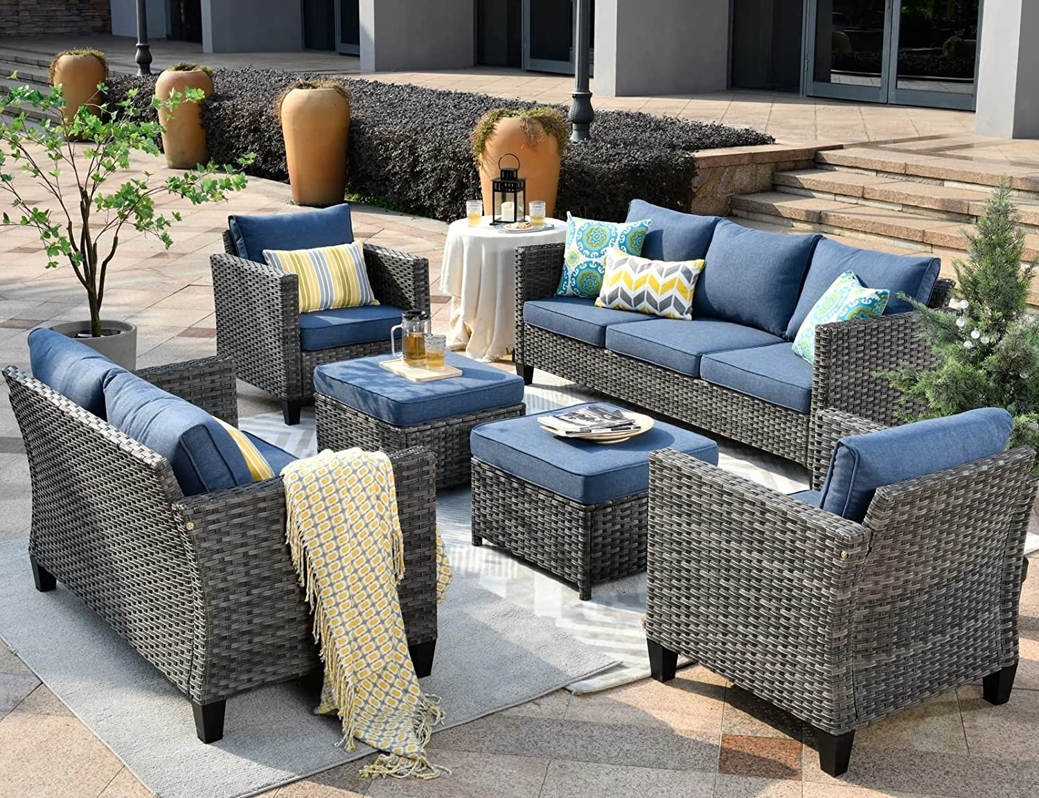 Patio Furniture Outdoor Furniture Sets with Loveseat All Weather Garden Patio Sofa Modern Wicker Patio Furniture Sectional Sofa