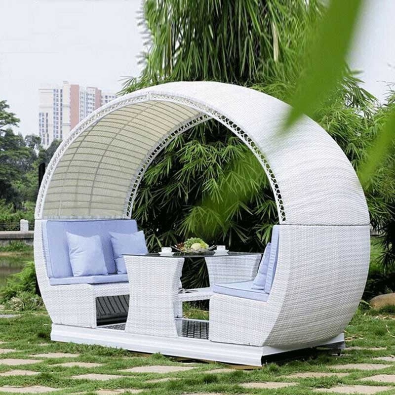 Factory Hot Sale Rattan Sunbed Outdoor Round Lounger Waterproof Beach Chair Outdoor Furniture