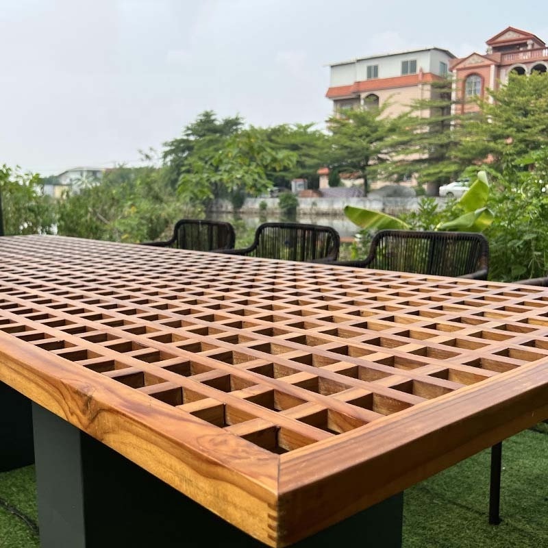 Luxury Teak Wood Outdoor Table Hotel Patio Rattan Webbing Armchair Wood Dining Room Set Teak Outdoor Dining Set