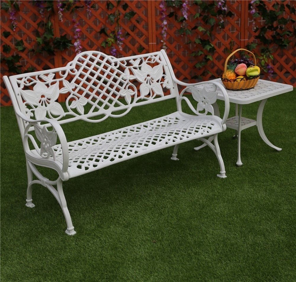 Outdoor Furniture Antique Vintage Armrest Cast Aluminum Bench Metal Patio Garden Benches