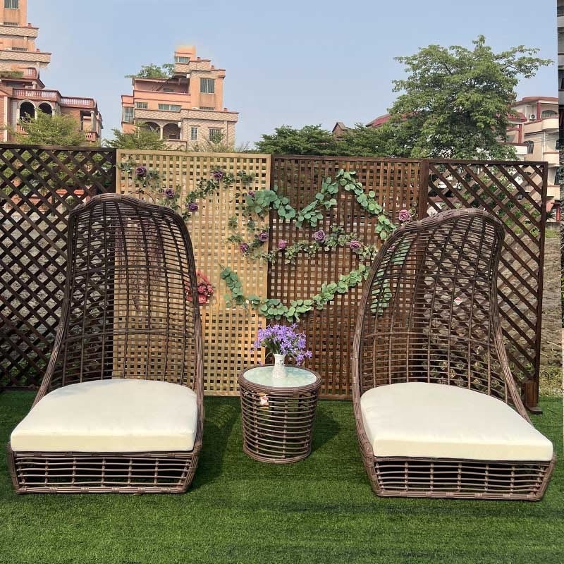 Outdoor Garden Daybed Furniture Bird's Nest Shape Wicker Sunbeds