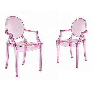 Transparent Pink Color Modern Acrylic Stacking Kitchen And Dining Room Arm Resin Ghost Chairs