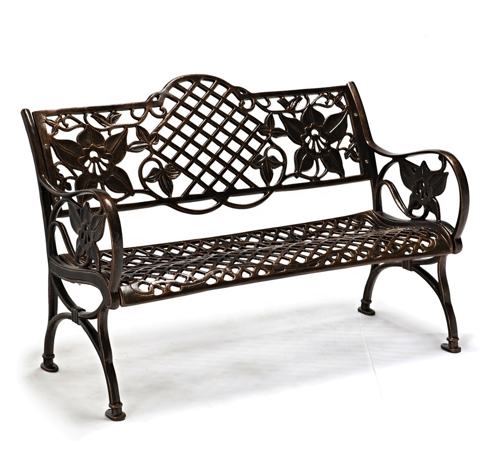 Outdoor Furniture Antique Vintage Armrest Cast Aluminum Bench Metal Patio Garden Benches