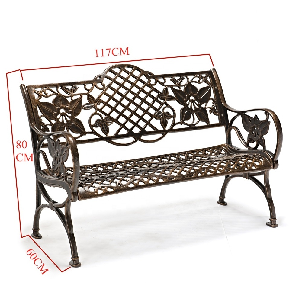 Outdoor Furniture Antique Vintage Armrest Cast Aluminum Bench Metal Patio Garden Benches