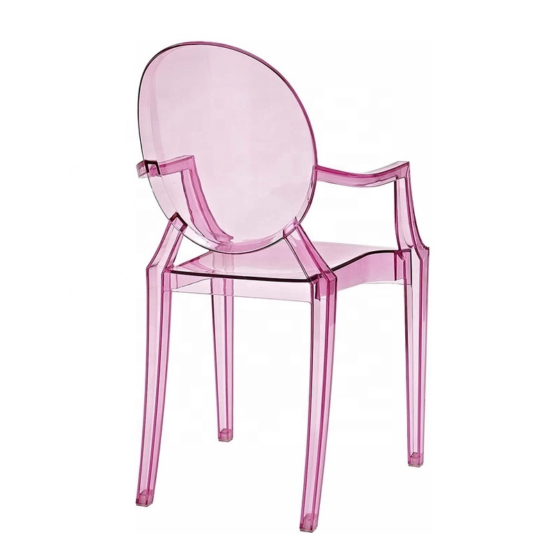 Transparent Pink Color Modern Acrylic Stacking Kitchen And Dining Room Arm Resin Ghost Chairs