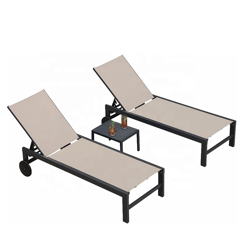 Outside 3 Pieces Aluminum Patio Lounge Chair Outdoor For Patio Beach Yard Pool Chaise Lounge