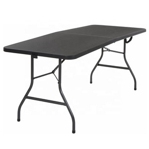 6 Foot Black Color Fold-in-Half Blow Molded Folding Table For Outdoor Picnic Camping Table