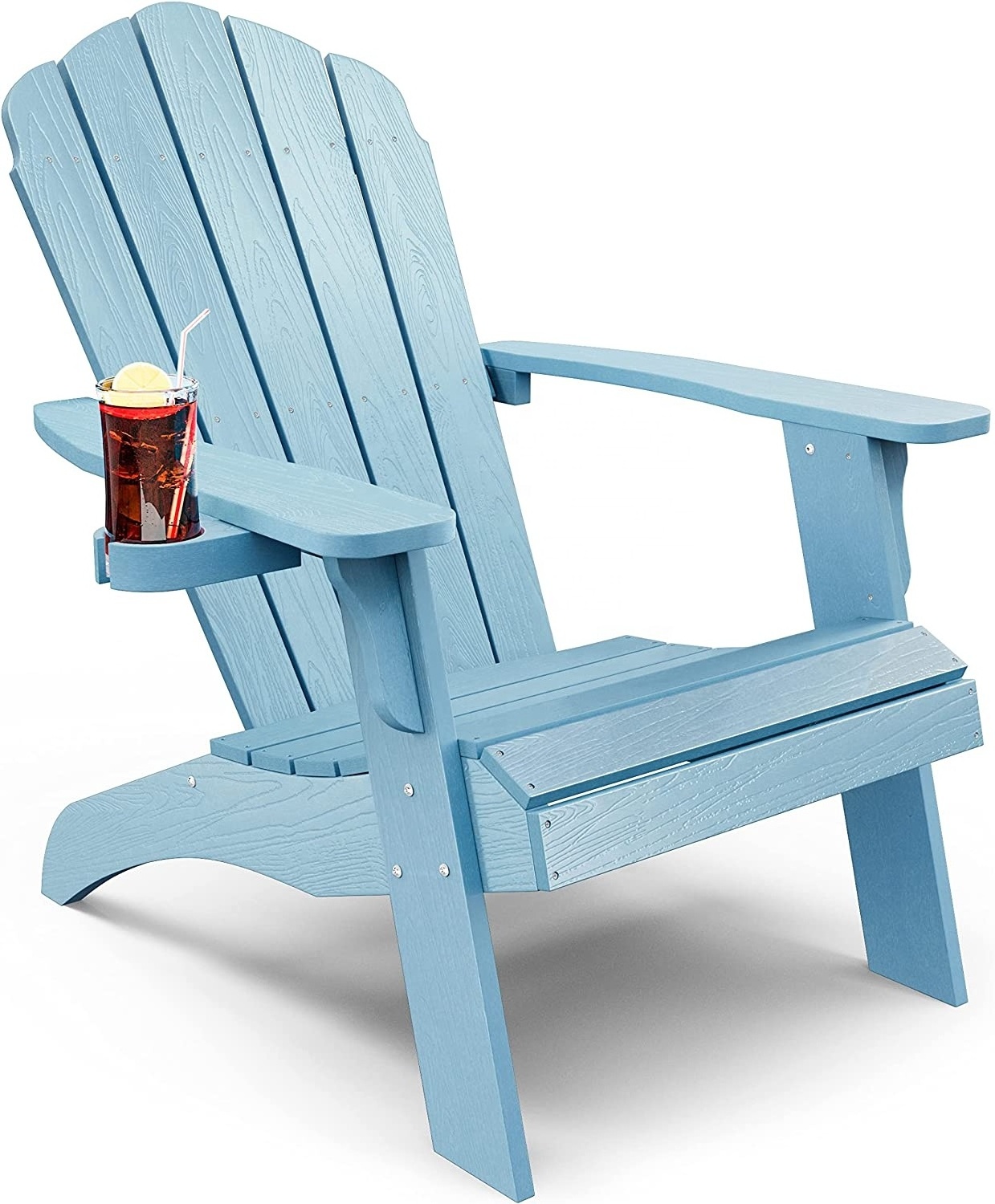 Plastic Adirondack Chair Oversized with Cup-Holder Weather Resistant Plastic Wood Outdoor Adirondack Chairs