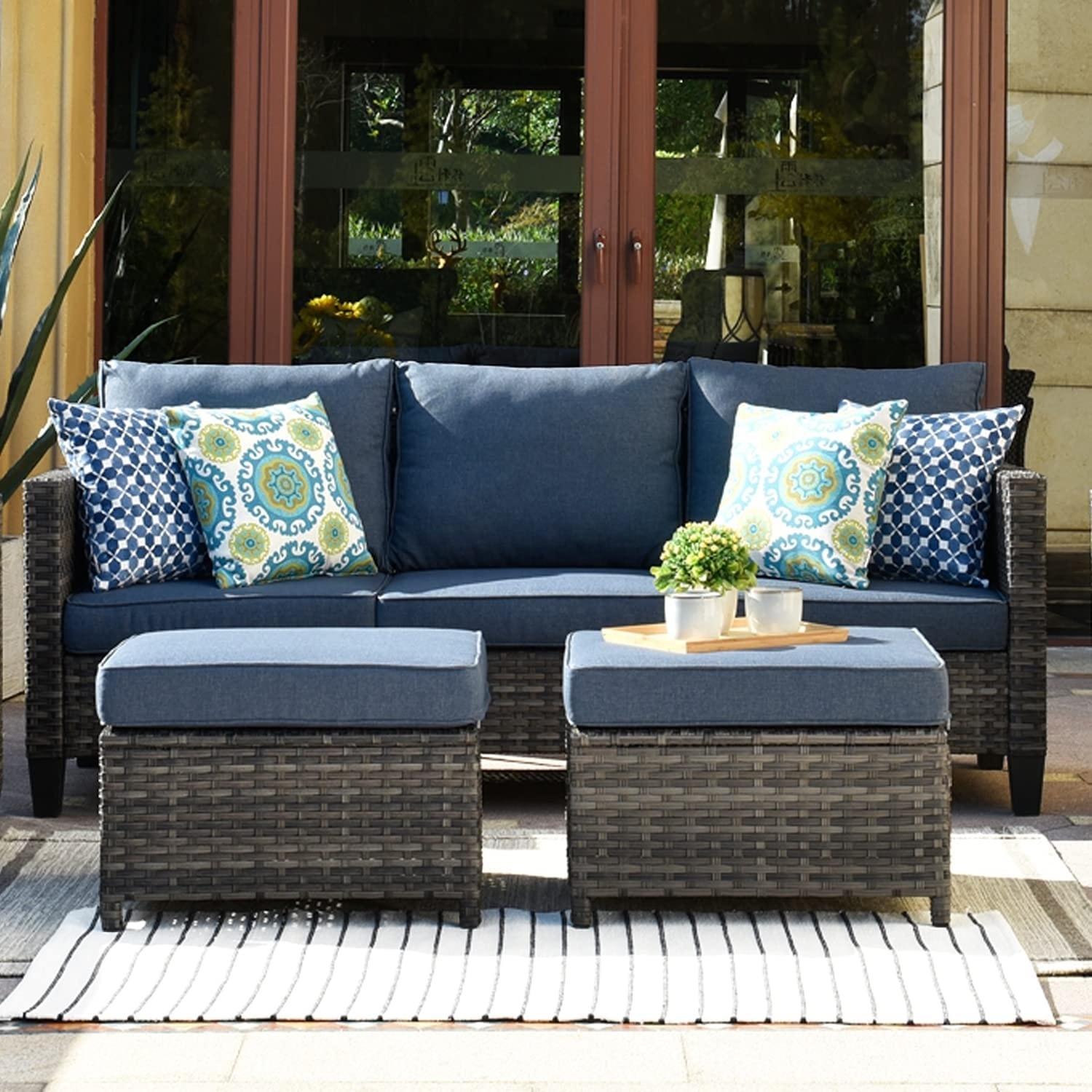 Patio Furniture Outdoor Furniture Sets with Loveseat All Weather Garden Patio Sofa Modern Wicker Patio Furniture Sectional Sofa