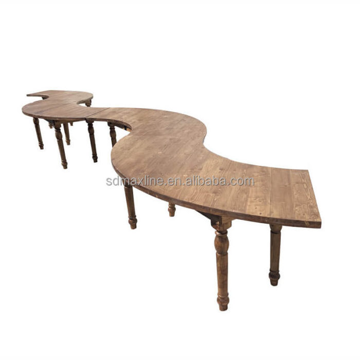 Wholesale China Rustic Wood Natural Wooden Serpentine Farmhouse Tables