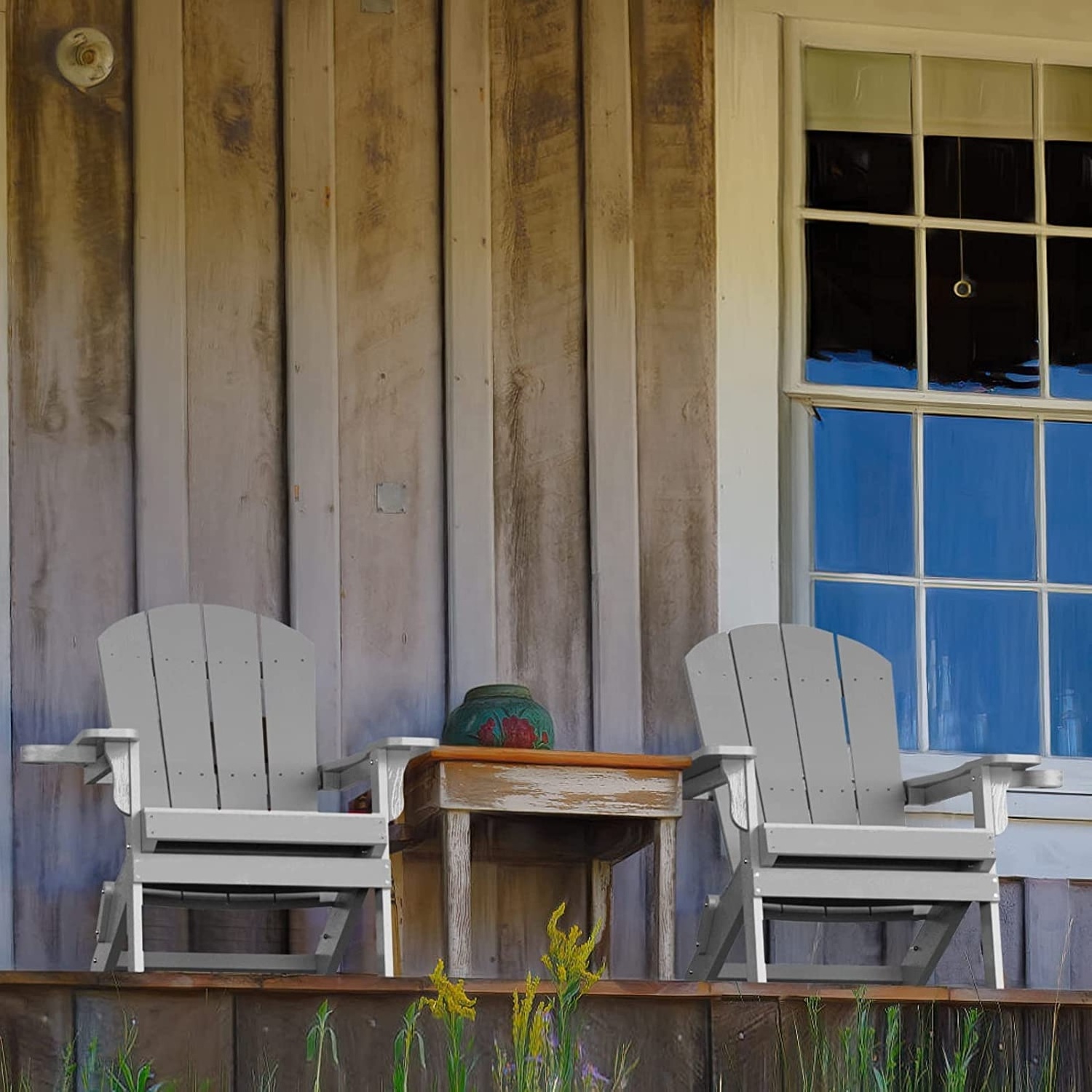 Outdoor Folding Adirondack Chair with cup holder Lawn Chair with Weather Resistant Outdoor Adirondack Folding Chair