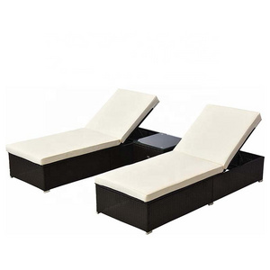 Patio Rattan Furniture Set of 2 with 5-Level Angles Adjust Backrest Thick Cushions Matching Table Outdoor Lounge Chairs