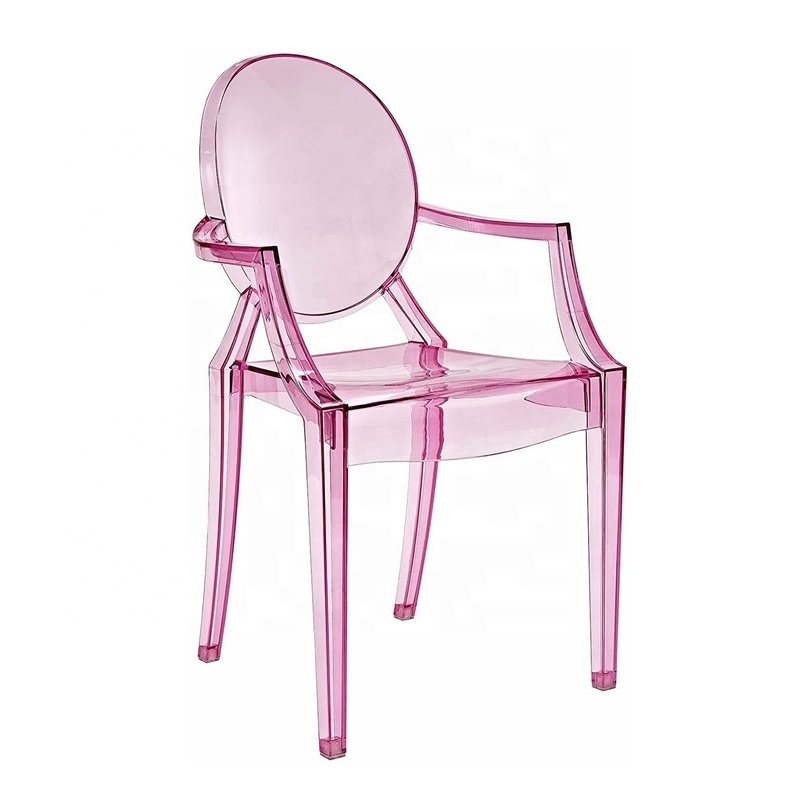 Transparent Pink Color Modern Acrylic Stacking Kitchen And Dining Room Arm Resin Ghost Chairs