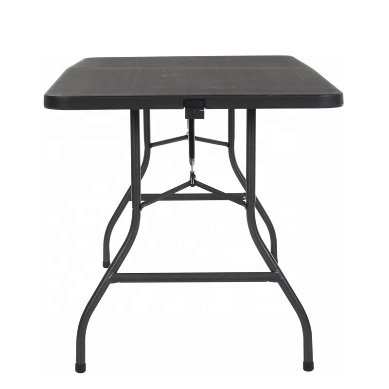 6 Foot Black Color Fold-in-Half Blow Molded Folding Table For Outdoor Picnic Camping Table