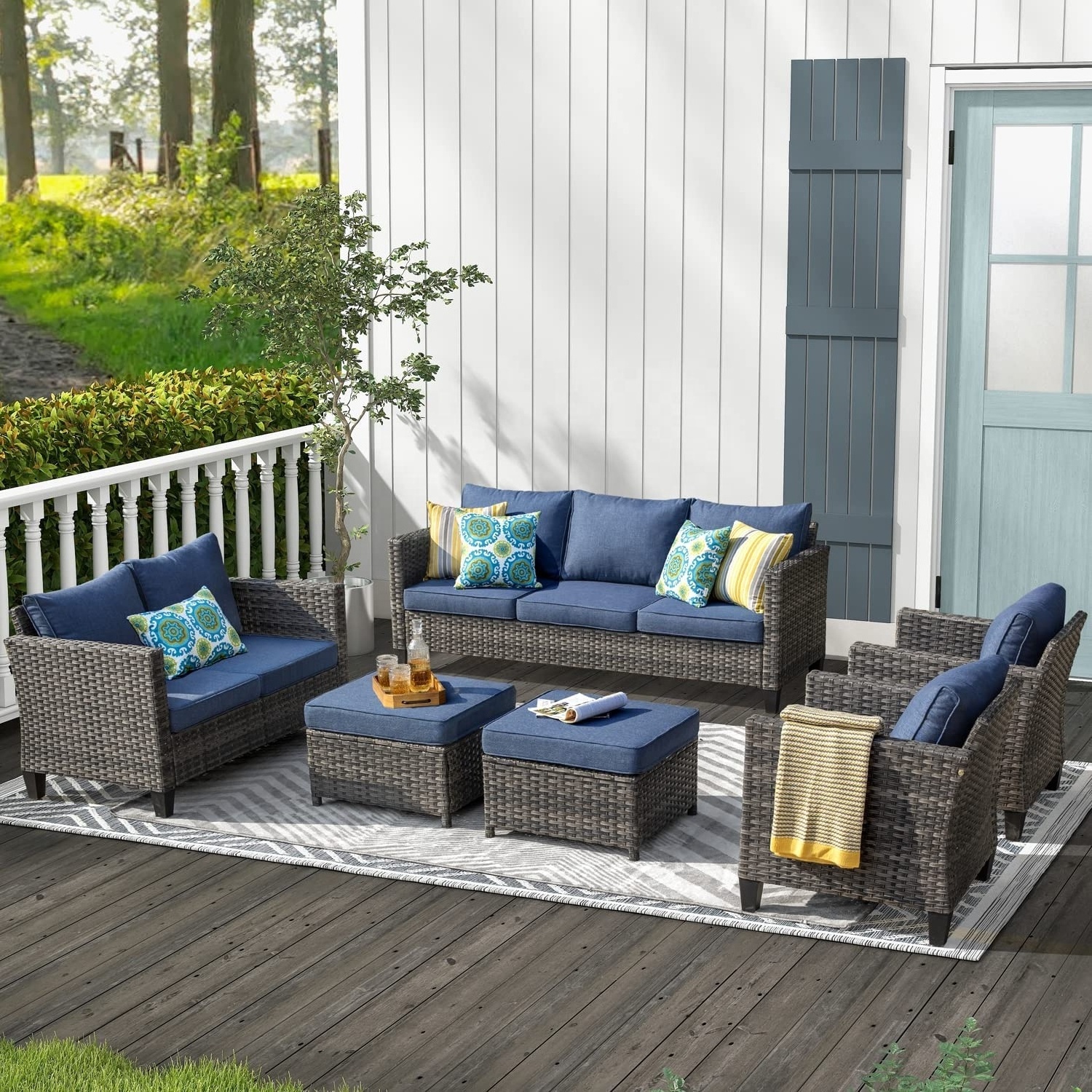 Patio Furniture Outdoor Furniture Sets with Loveseat All Weather Garden Patio Sofa Modern Wicker Patio Furniture Sectional Sofa