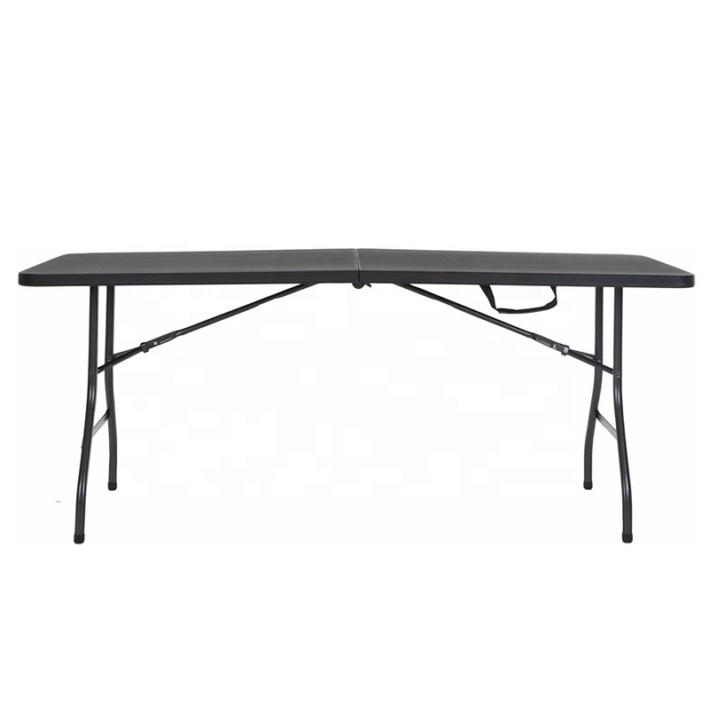 6 Foot Black Color Fold-in-Half Blow Molded Folding Table For Outdoor Picnic Camping Table