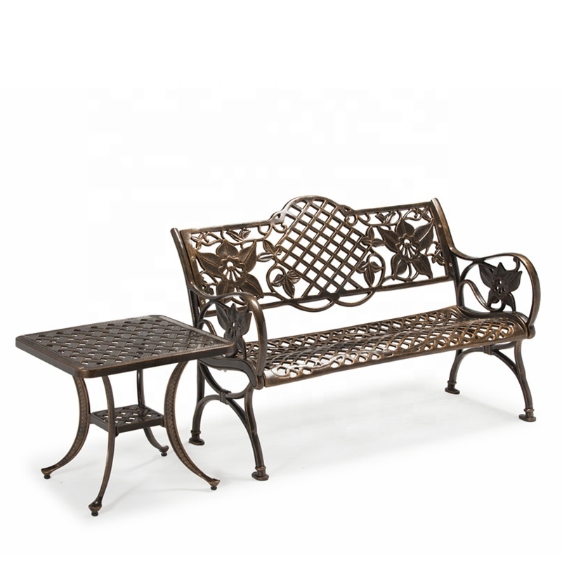 Outdoor Furniture Antique Vintage Armrest Cast Aluminum Bench Metal Patio Garden Benches