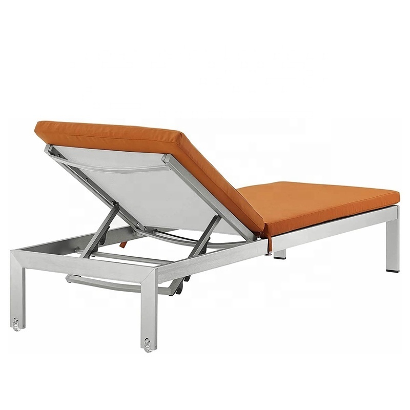 Aluminum With Cushion Orange Outdoor Patio Chaise Poolside Lounge Chair