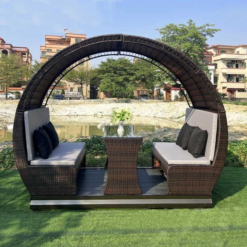 Factory Hot Sale Rattan Sunbed Outdoor Round Lounger Waterproof Beach Chair Outdoor Furniture