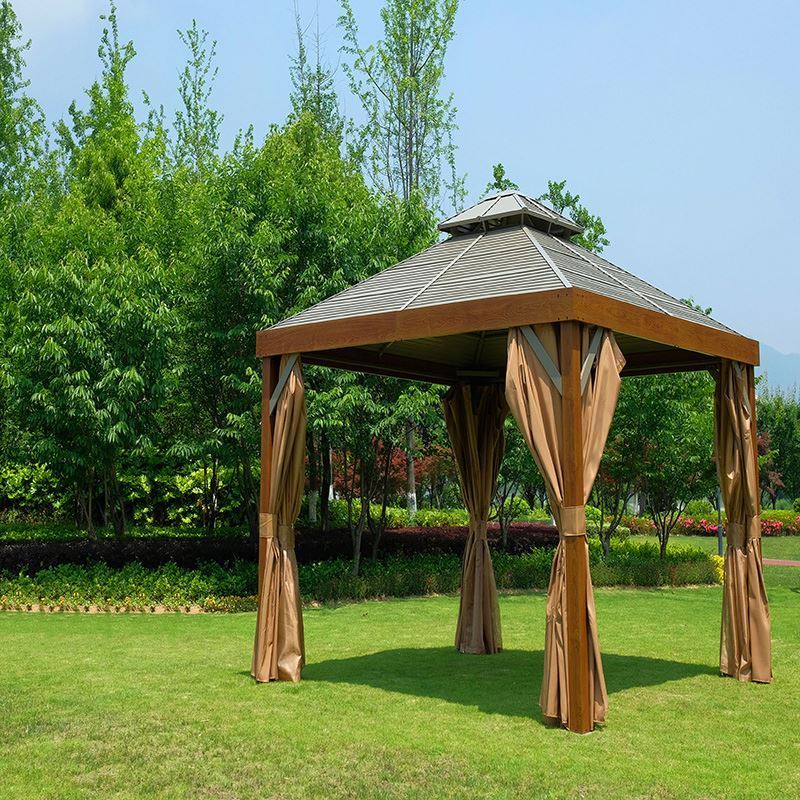 Garden Outdoor Morden Wooden Gazebo Pavilion Party Outdoor Galvanized Metal Double Roof 3*4M Luxury Aluminium Hardtop